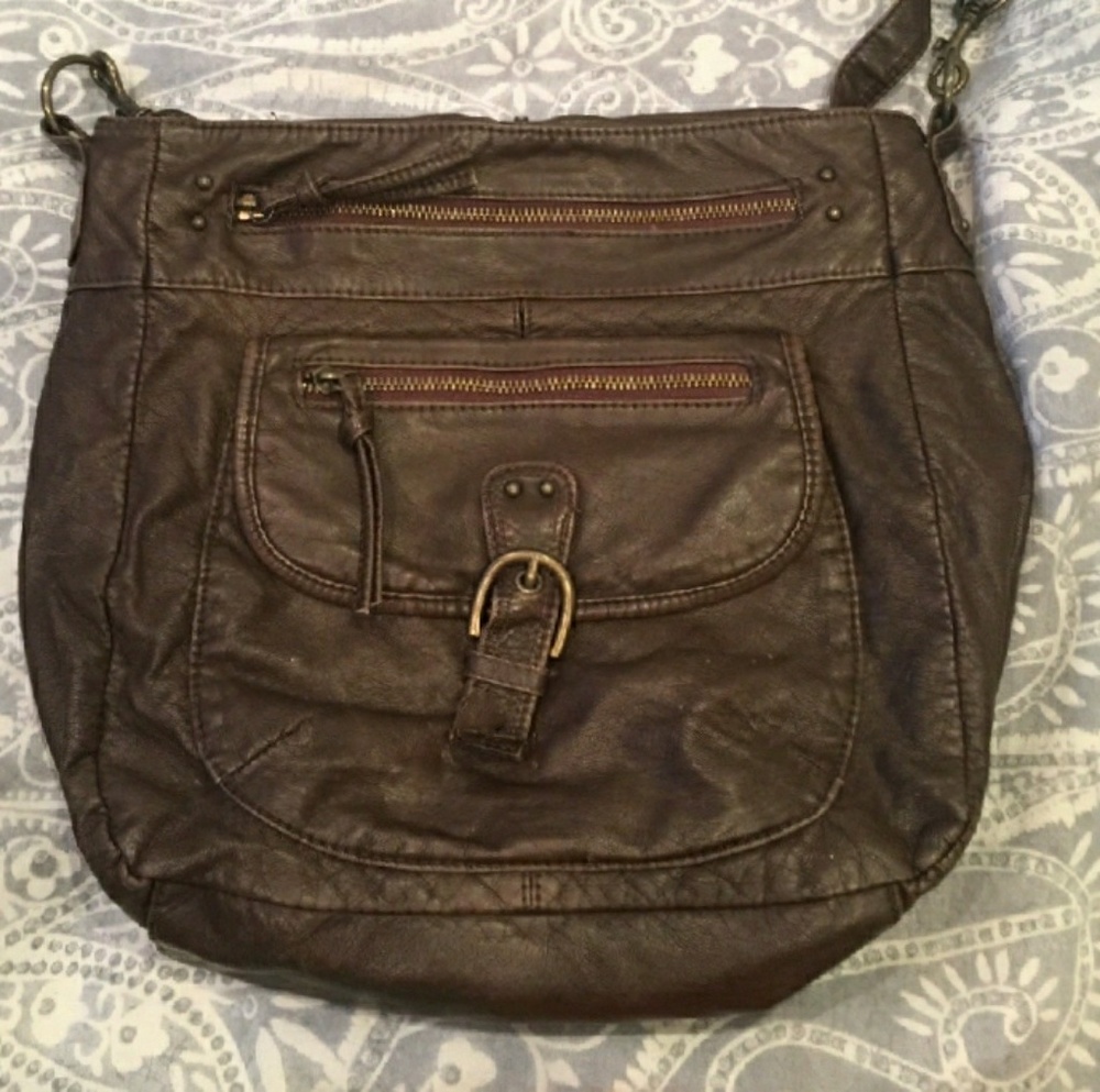 Faux brown leather crossbody purse